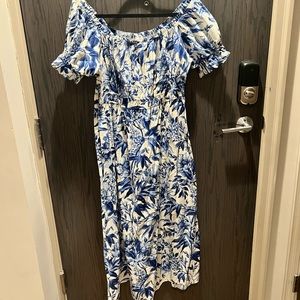 Off the shoulder tropical midi dress